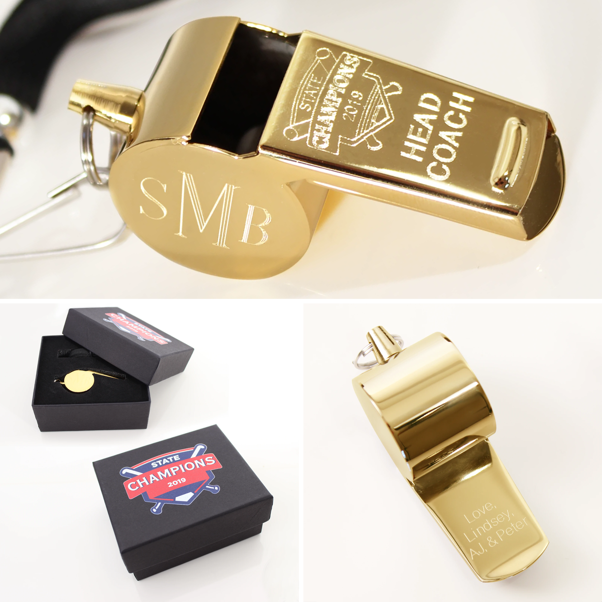 Gold Plated Whistle With Lanyard Engraving Awards Gifts