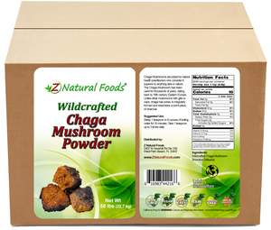 Wildcrafted Chaga Mushroom powder front and back label image for bulk