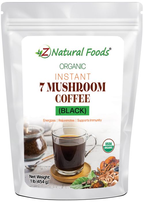 This is a picture of our Organic Instant 7 Mushroom Coffee (Black) product bag.