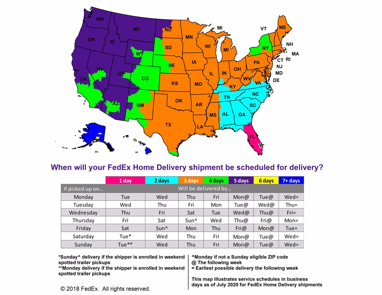 FedEx Shipping time map