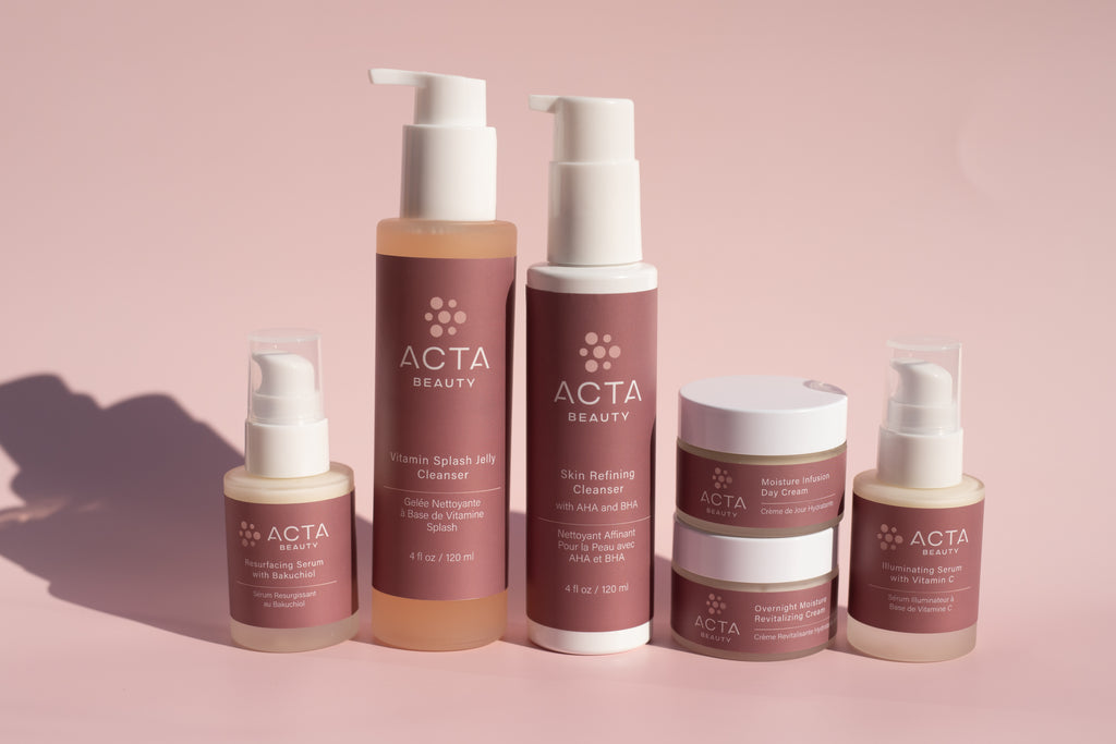 A group of Acta Beauty products displayed