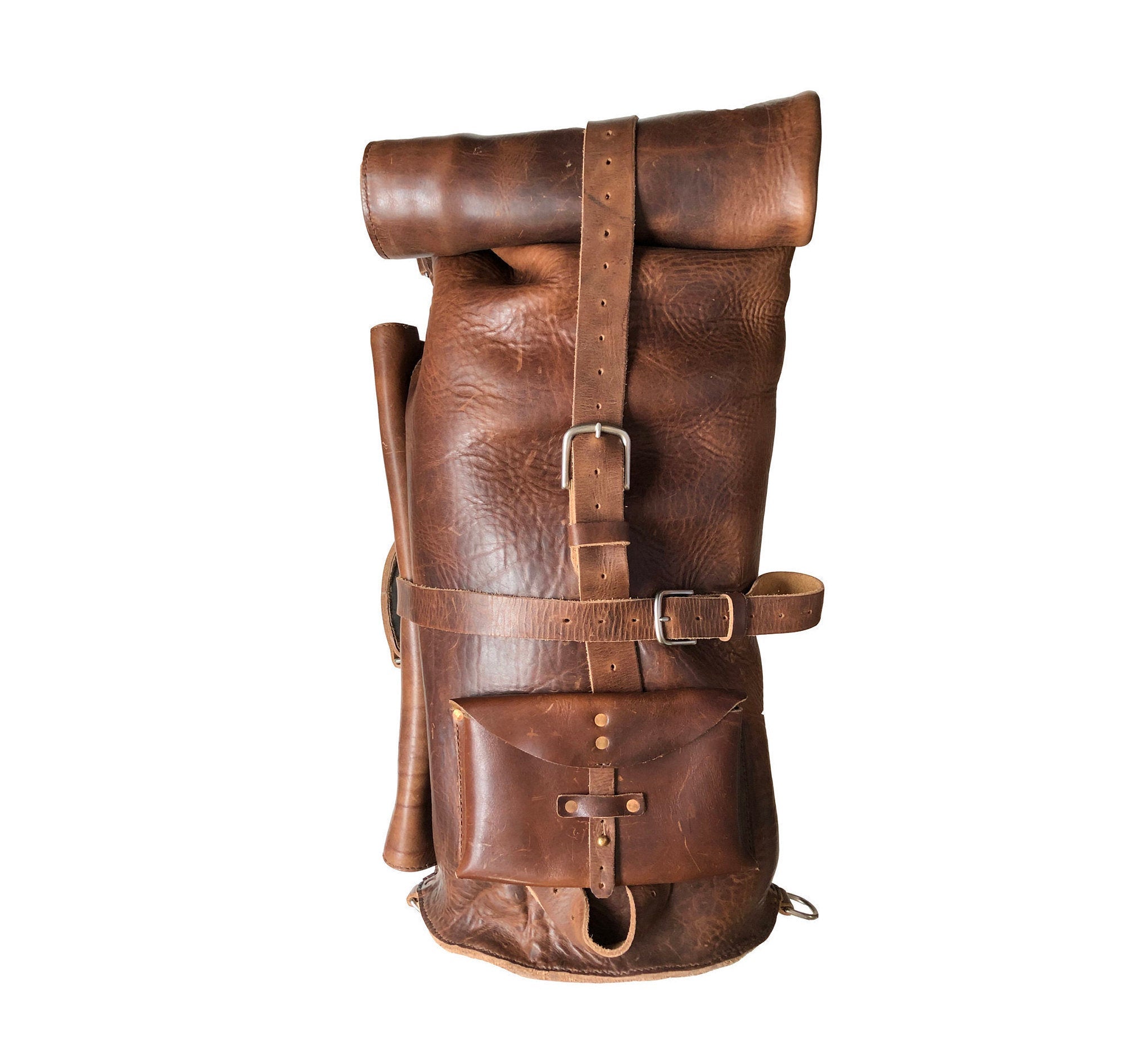 Large Double Roll Top Leather Duffel