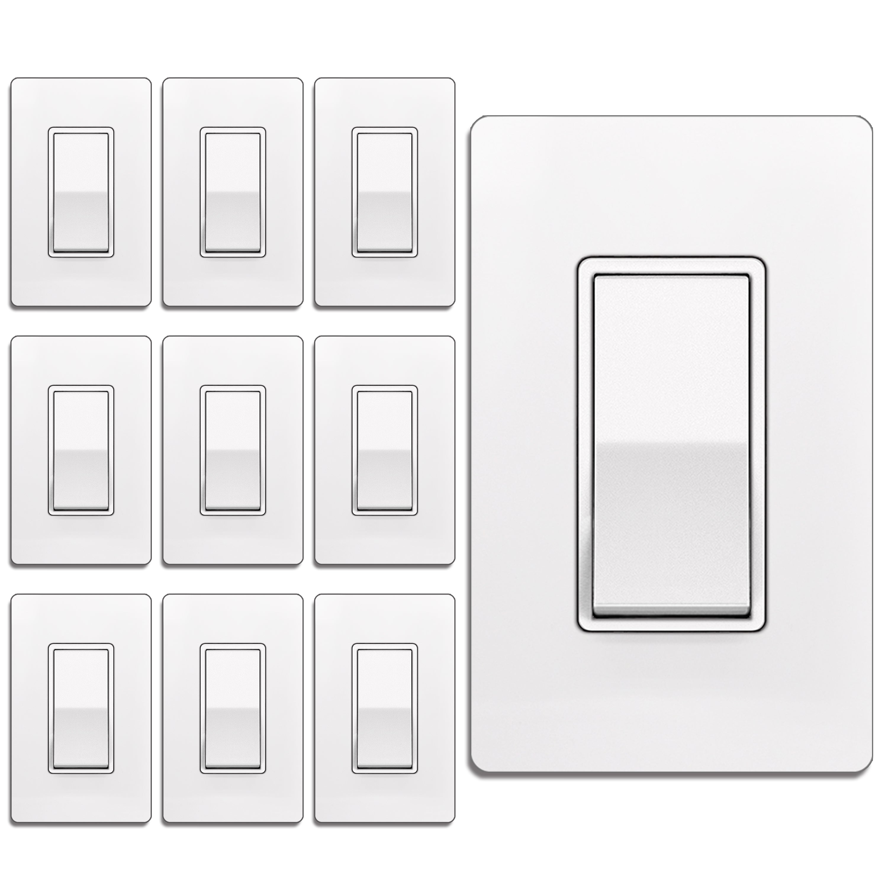 [10 Pack] BESTTEN Way Decorator Wall Light Switch, 15A 120/277V, On/Off  Paddle Rocker Interrupter, UL Listed, White