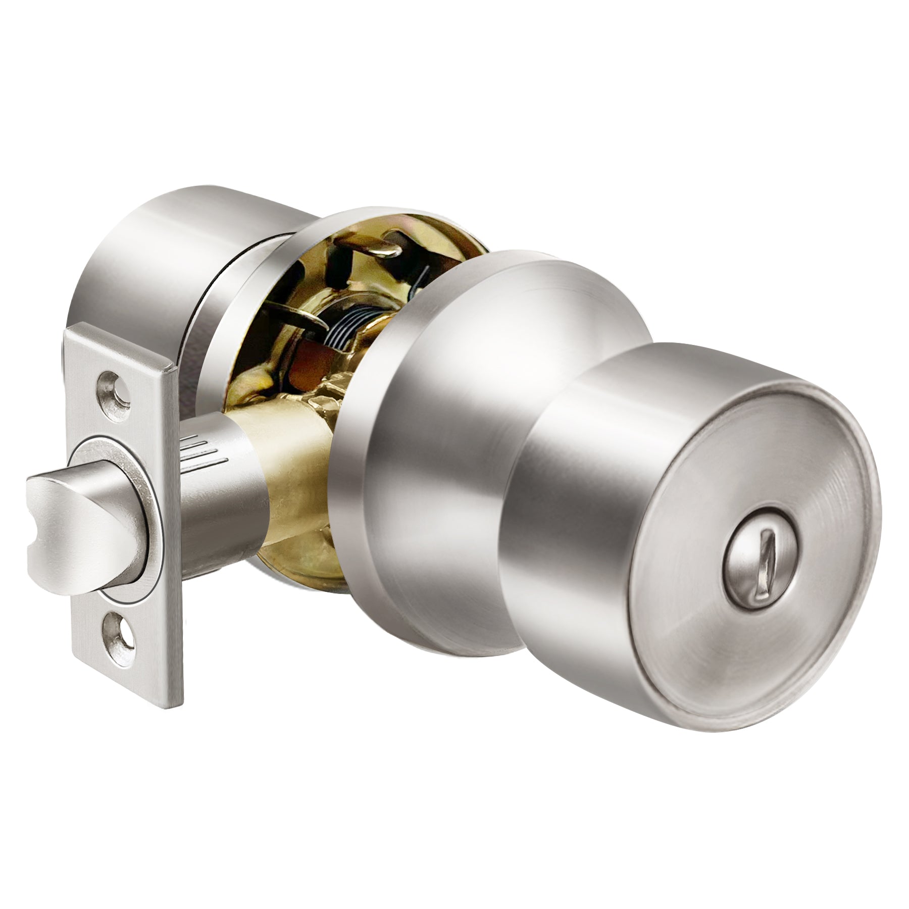 BESTTEN Keyed Entry Door Knob with Lock, Interior and Exterior Door Lock,  Standard Ball, Satin Nickel