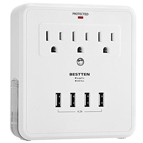 BESTTEN Wall Mount Surge Protector with 4 USB Charging Ports, 3 Electr –  BESTTEN US