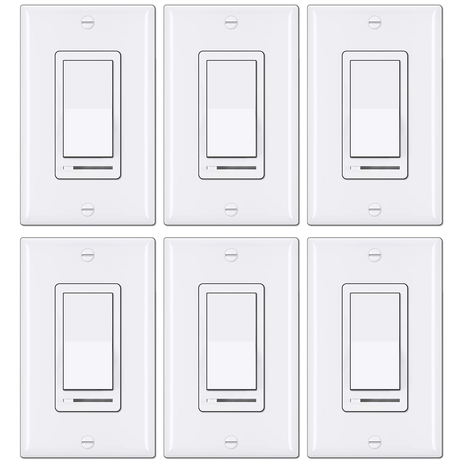 [6 Pack] BESTTEN Dimmer Light Switch, Single-Pole or 3-Way Dimmer Switches,  120V, Compatible with Dimmable LED, CFL, Incandescent and Halogen Bulbs,  Decorator Wallplate Included, UL Listed, White