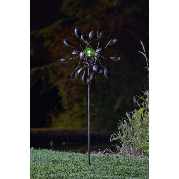 smart garden gemini wind spinner with solar crackle globe