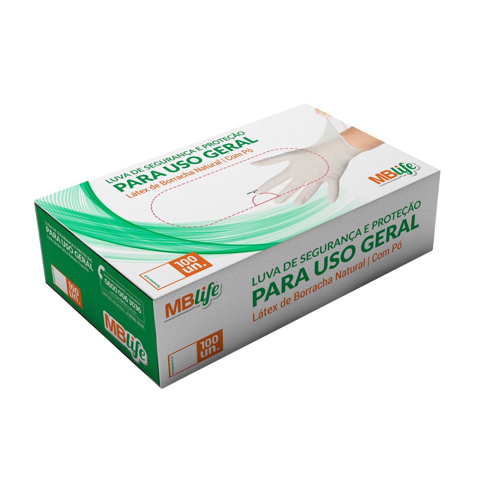 Kit 10 Caixas De Luva Látex Com Pó Mblife 1000 Un 500 Pares 8280