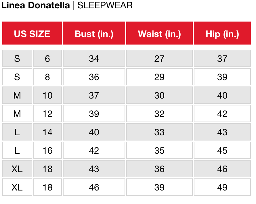 Linea Donatella Size Chart – Curvaceous Lingerie