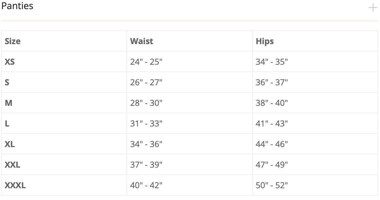 Montelle Panty Size Chart