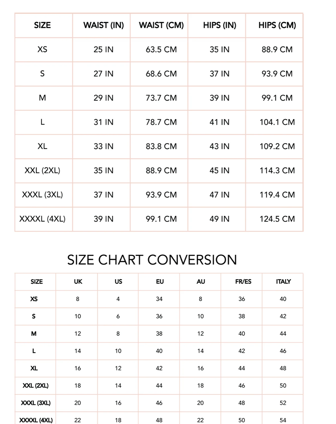 Parfait Panty Size Chart