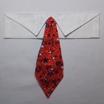 Patriotic Cartoon Stars on Red Over-the-Collar Pet Necktie & Shirt Collar