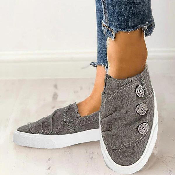 Fyshare Womens Casual Button Comfy Slip On Sneakers