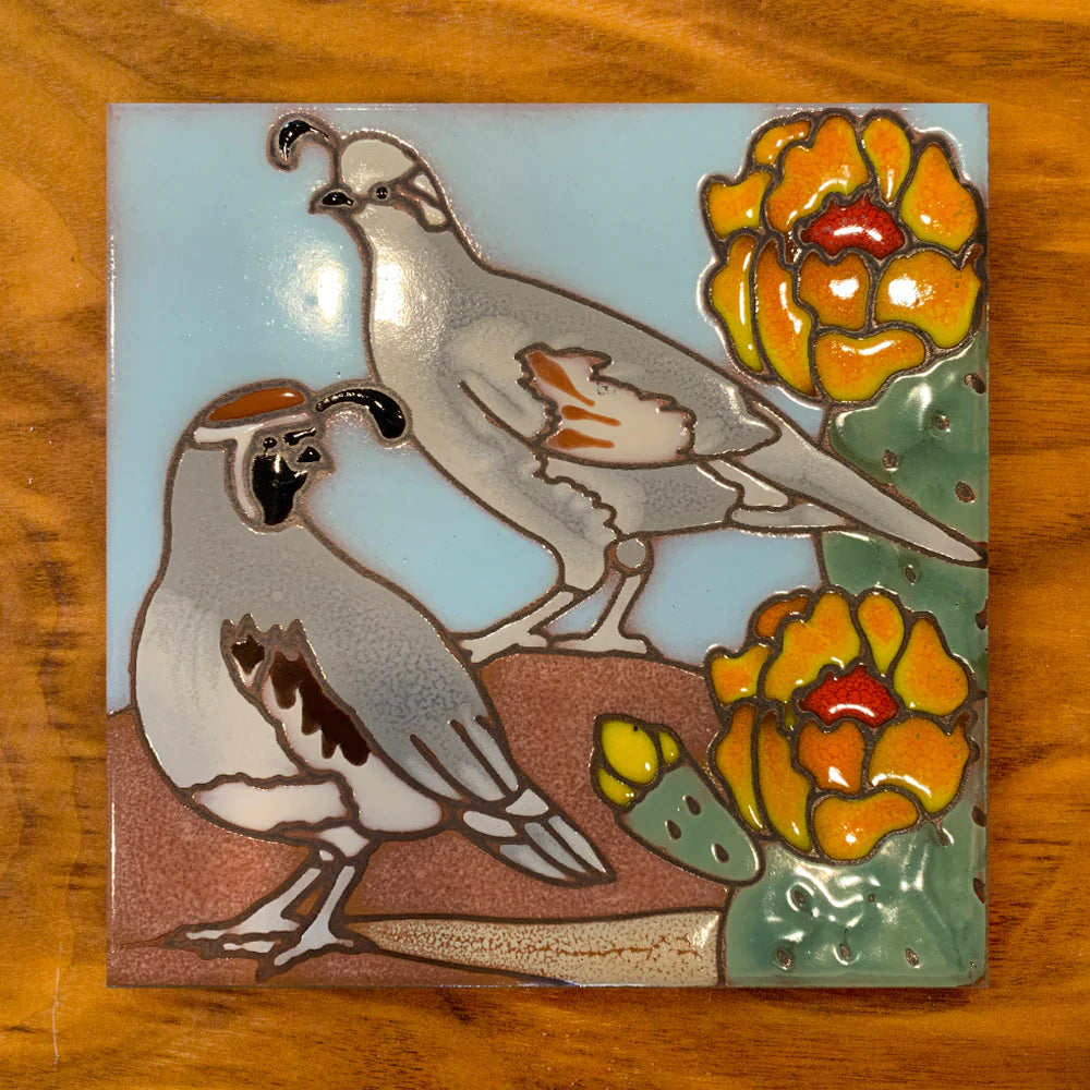 Quail with Prickly Pear 6" x 6" Tile