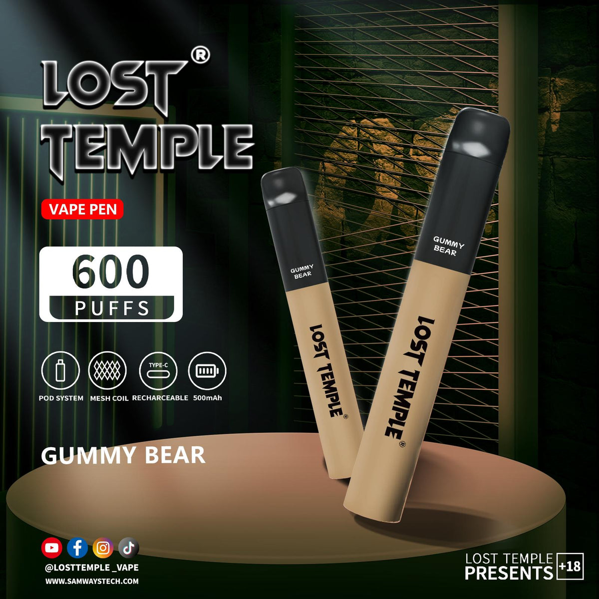 Lost Temple 600 Puffs Disposable Vape Device Kit Box of 10