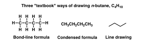 Three ways n-butane can be written/drawn