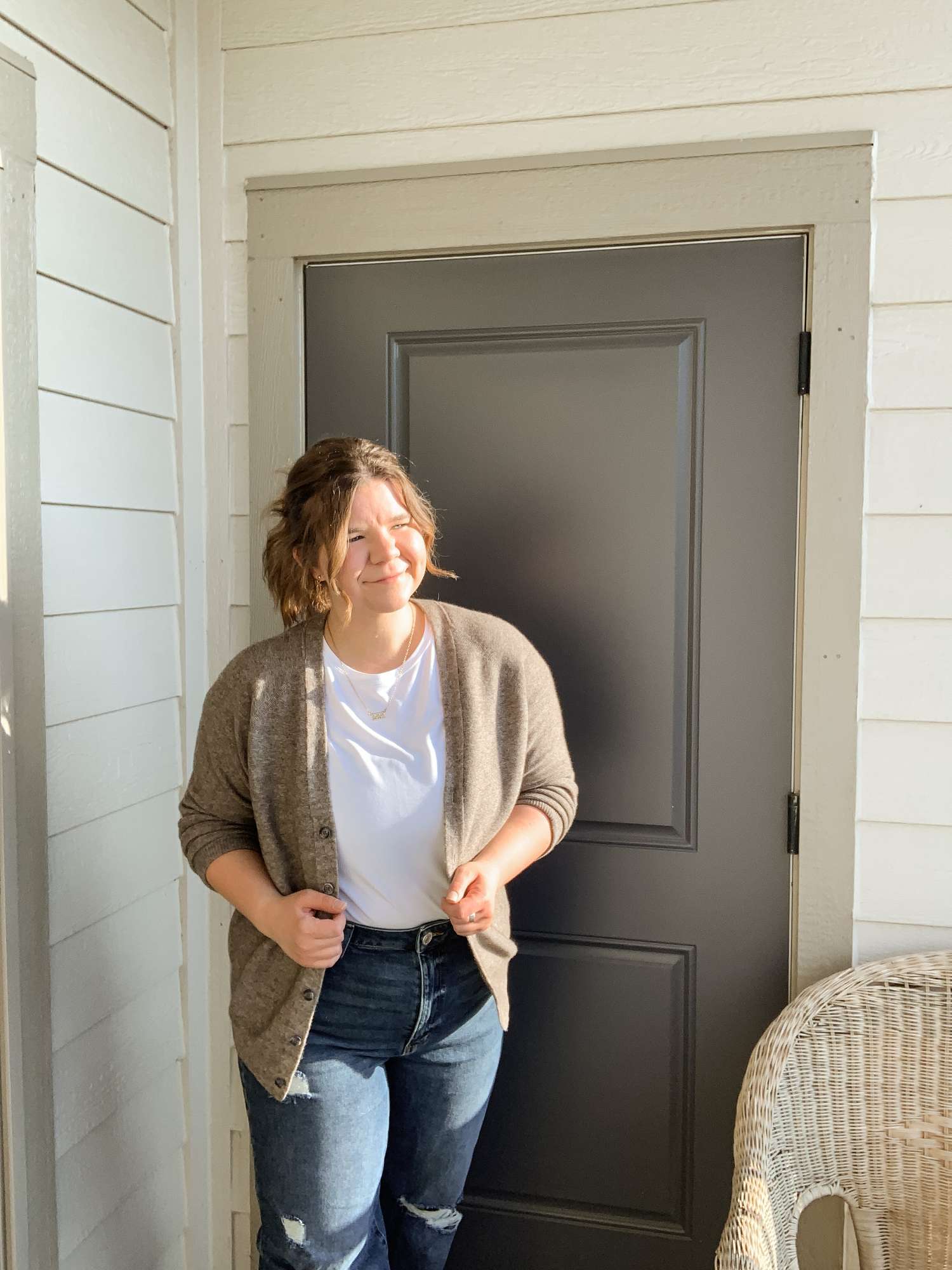 Oliver Charles - Simple Everyday Outfit: Blue Jeans, White Tee, And An Oliver Charles Cardigan