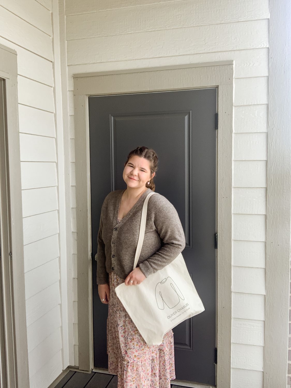 Oliver Charles - Floral Midi Dress and Oliver Charles Cardigan: Perfect Farmer's Market Outfit for Warm Weather