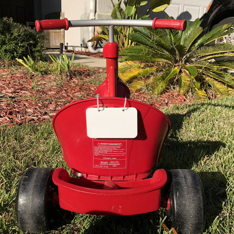 2.5x4 name plate on child's radio flyer