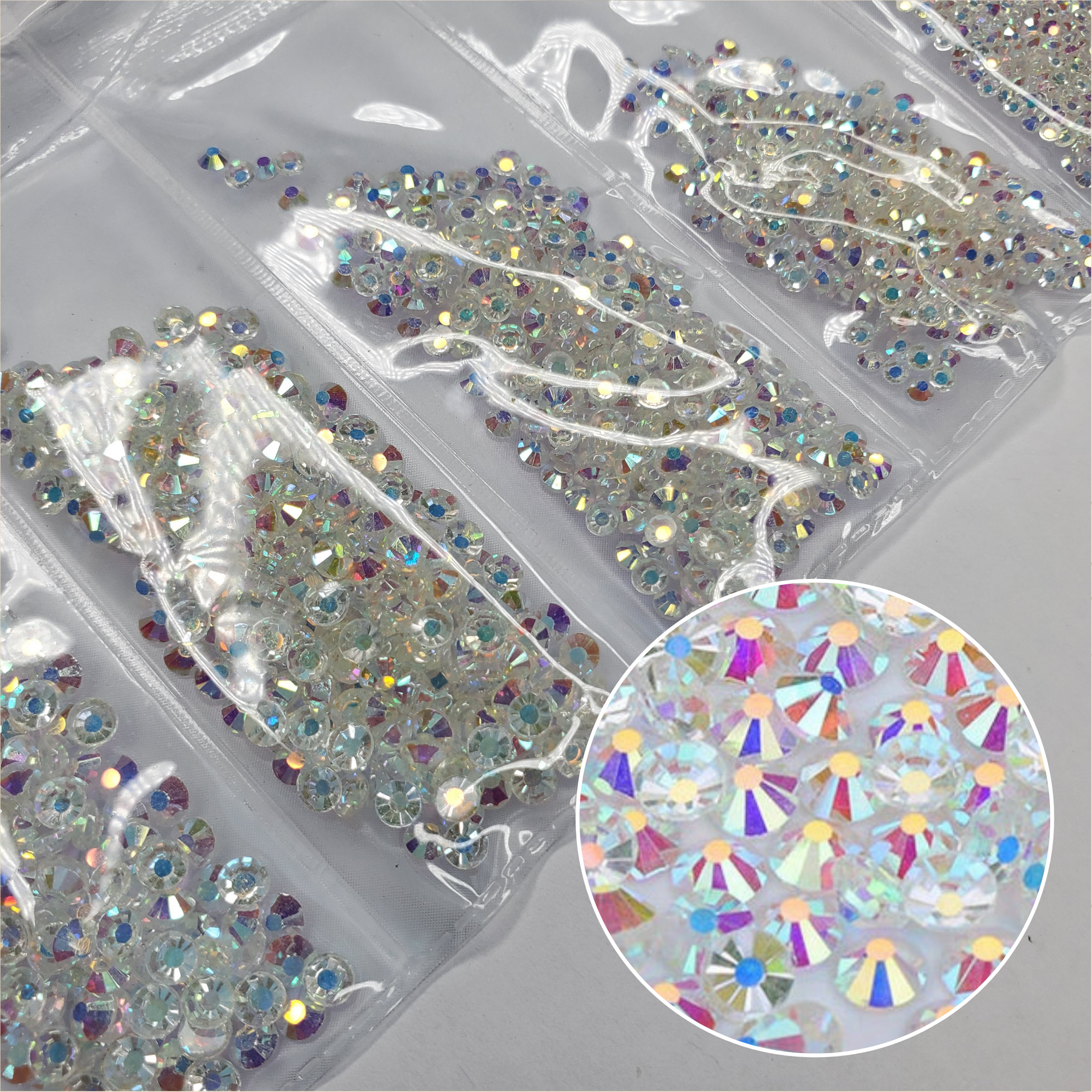 Multi-Size Crystal AB Rhinestones - GLASS- flat back - VRISHAN