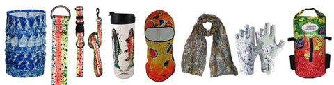 Shop now for sun protective fishing print accessories Fincognito fly fishing apparel