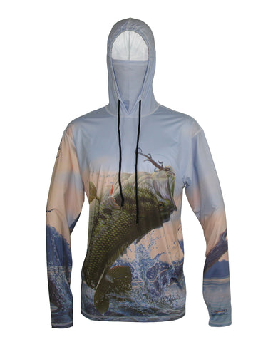 Bass sun protective fishing graphic hoodie.