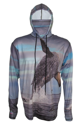 Breeching Gray Whale on a sun protective outdoor hoodie 11 Best Surfing Beaches on the West Coast