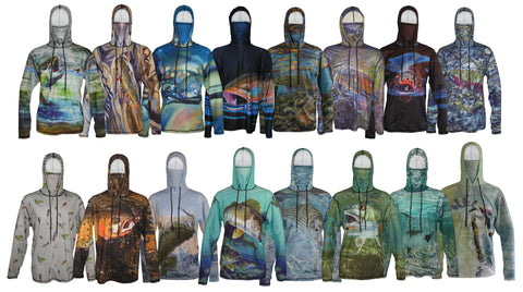 Fincognito Flexshell Hoodie 1/4-Zip Tranquility Fish Print Fly Fishing