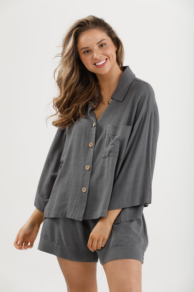 Stay at Home Loungeset Charcoal Linen Viscose