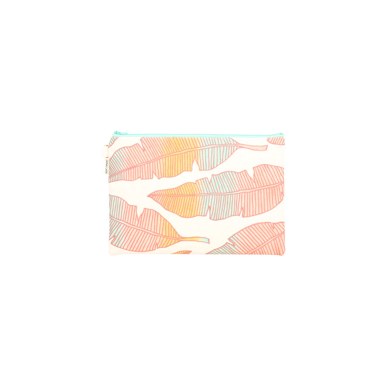 Oversize Zipper Clutch • Banana Leaf • Brown over Mint Coral and Tangerine Ombre