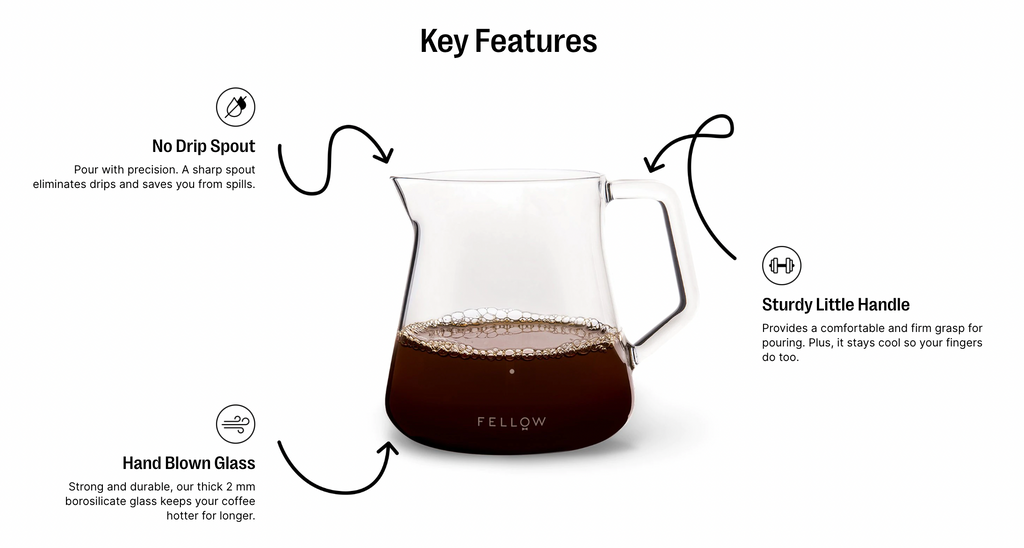 Fellow Mighty Small Glass Serving Carafe For Coffee & Tea, No-drip