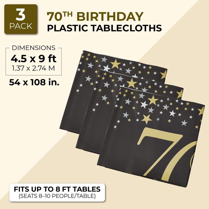 Sparkle And Bash 70th Birthday Plastic Table Covers 3 Pack 54 X 108