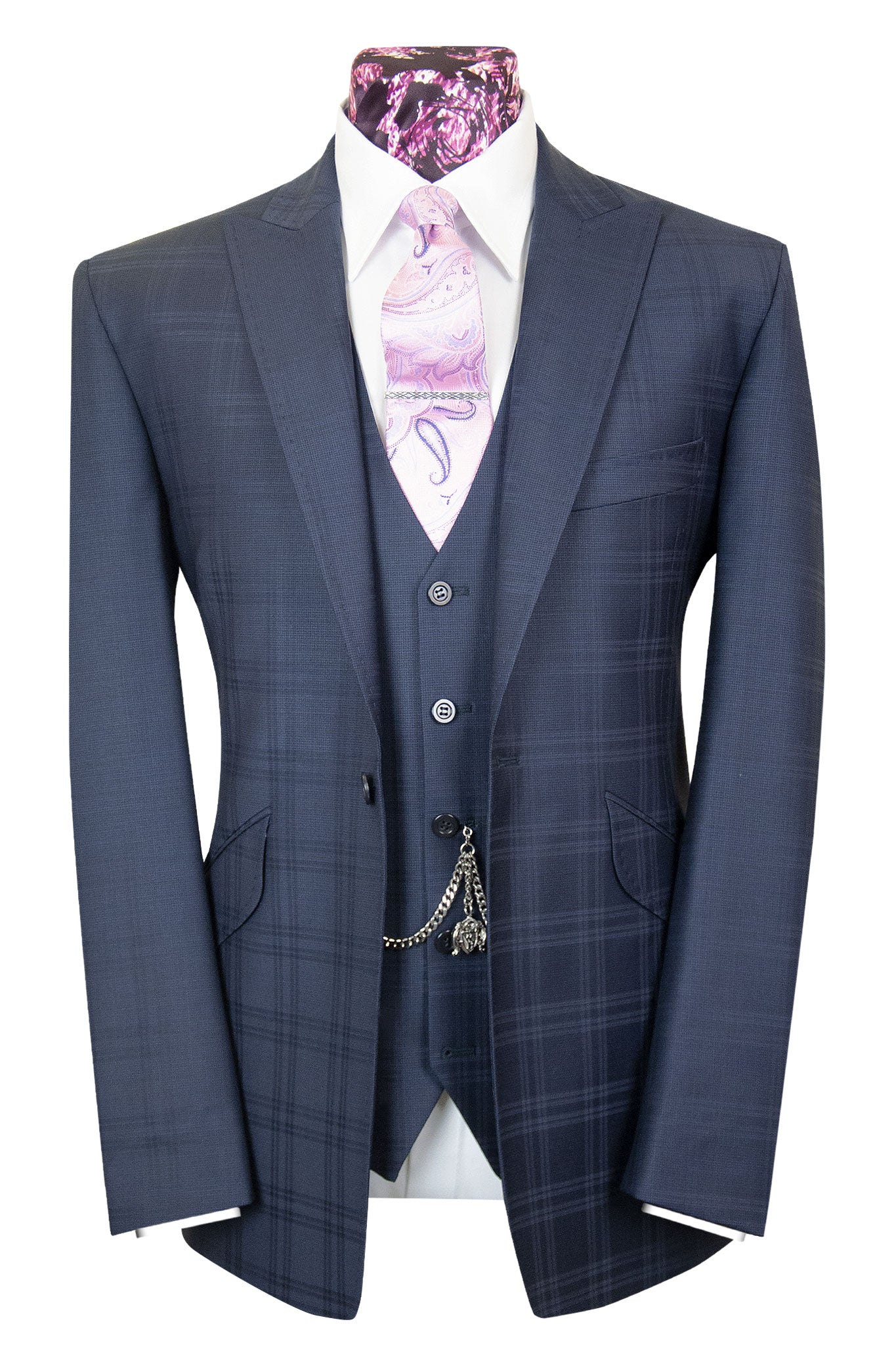 William Hunt Savile Row Blue Suit With Duck Egg Blue Overcheck