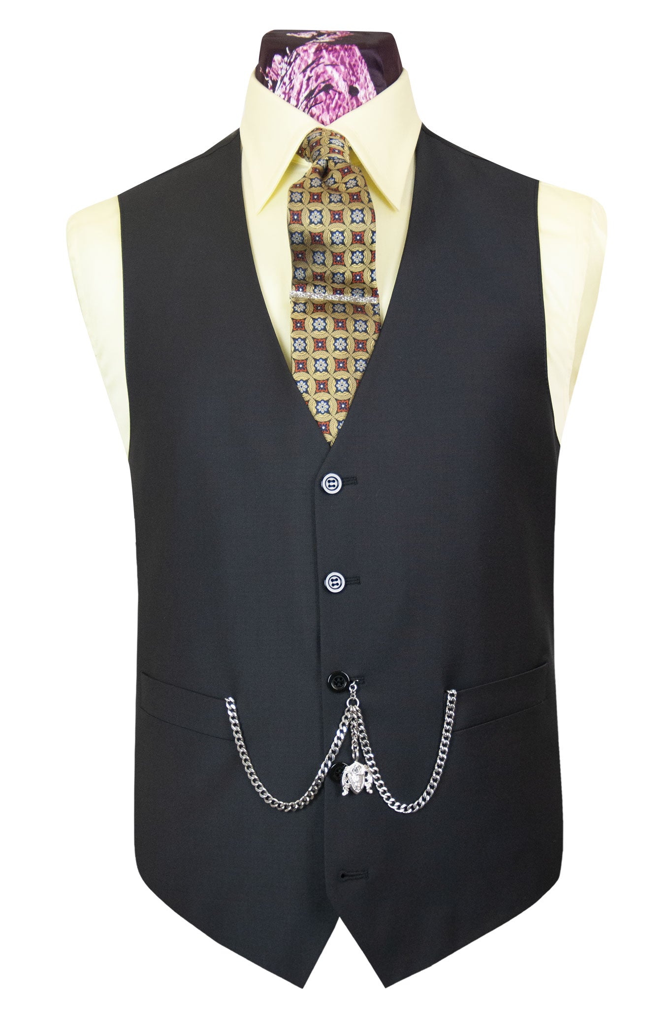 black waistcoat matching shirt