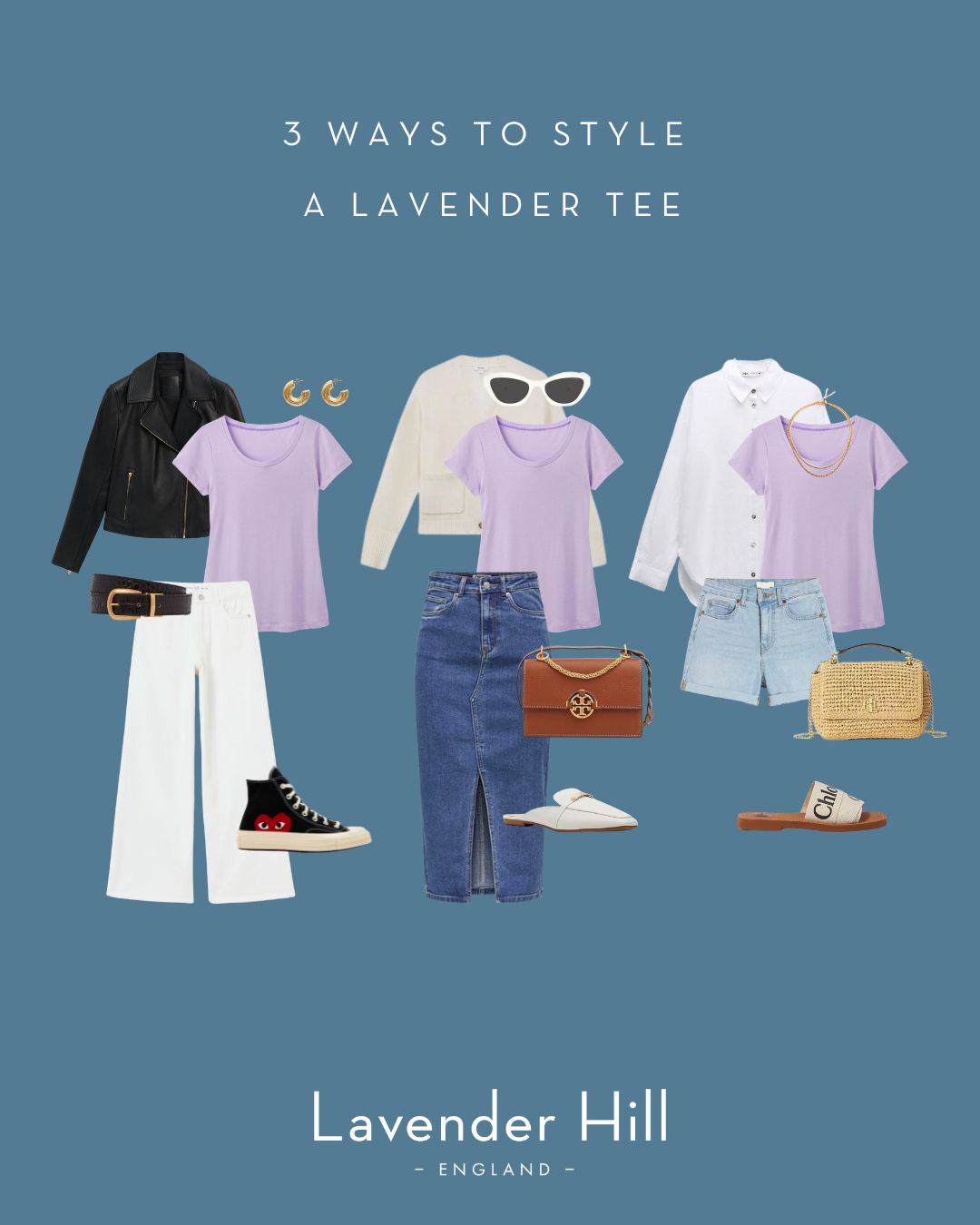 3 ways to style a lavender colours t-shirt