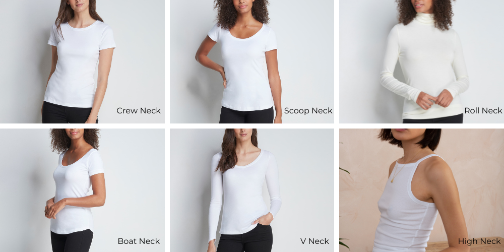 Quality womens white t-shirt neckines