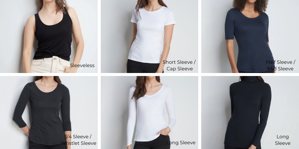 Longueurs des manches des T-Shirts pour femmes