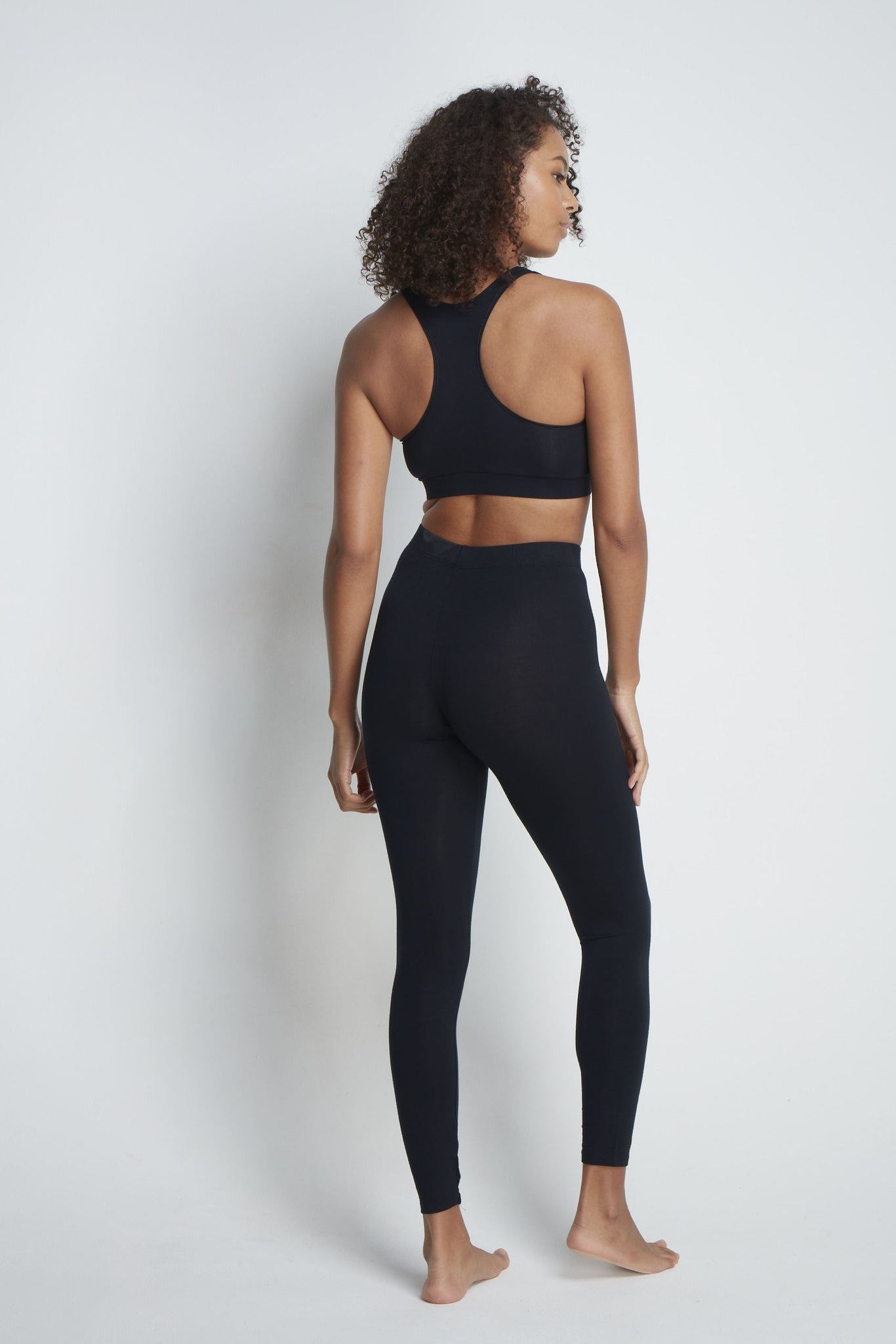 Women's Cropped Black Micro Modal Leggings