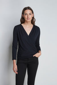 Viola Ribbed Cotton Modal V Neck Long Sleeve T-Shirt - Black – Hedges  Designs