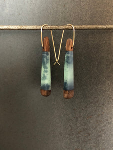 COLOBAR TAIL - Walnut Wood Earrings with Dark Navy and Sky Resin