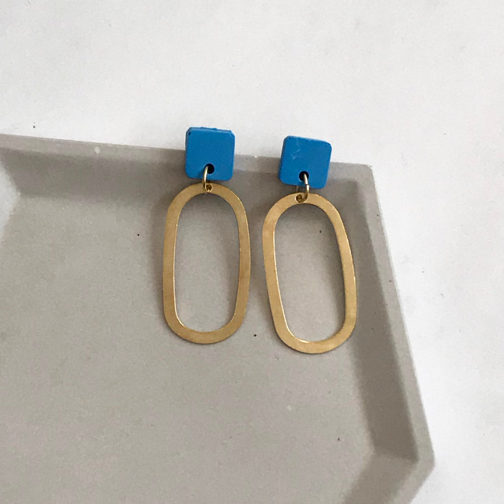 Azure & Gold Dangly Oval Earrings
