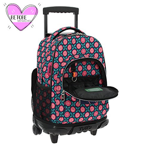 Mochila Escolar Grande Con Totto Flores Rosa y Hojas – Be To Be Menacho