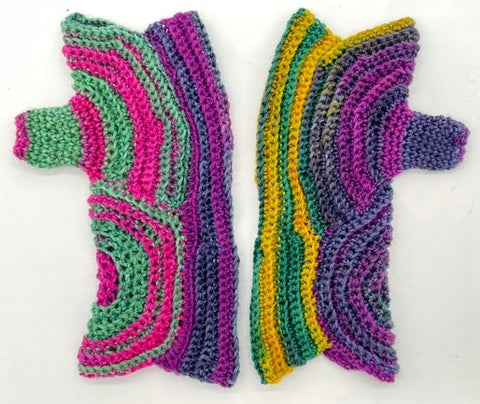 Octavo Fingerless Gloves crocheted by Sharpin Designs