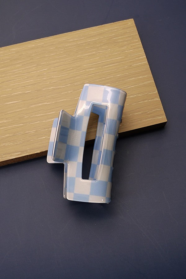 Blue Checker Hair Claw Clips