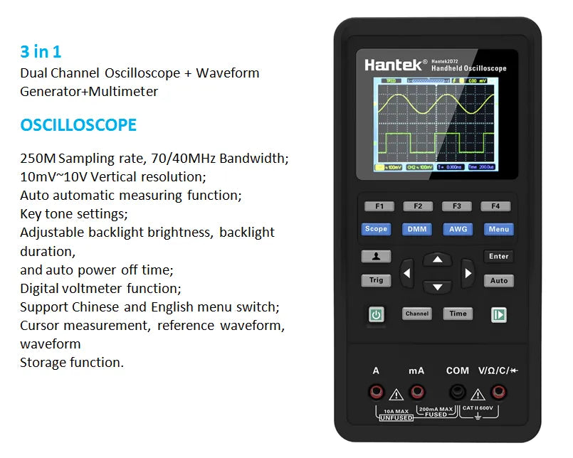 Hantek 2000 series 3-in-1 Digital Oscilloscope Waveform Generator Multimeter