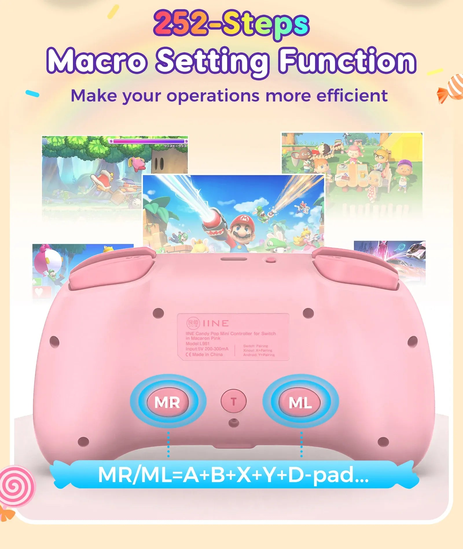 IINE Candy Pop Mini Controller: For Switch (supports Amiibo), PC, Android, iOS