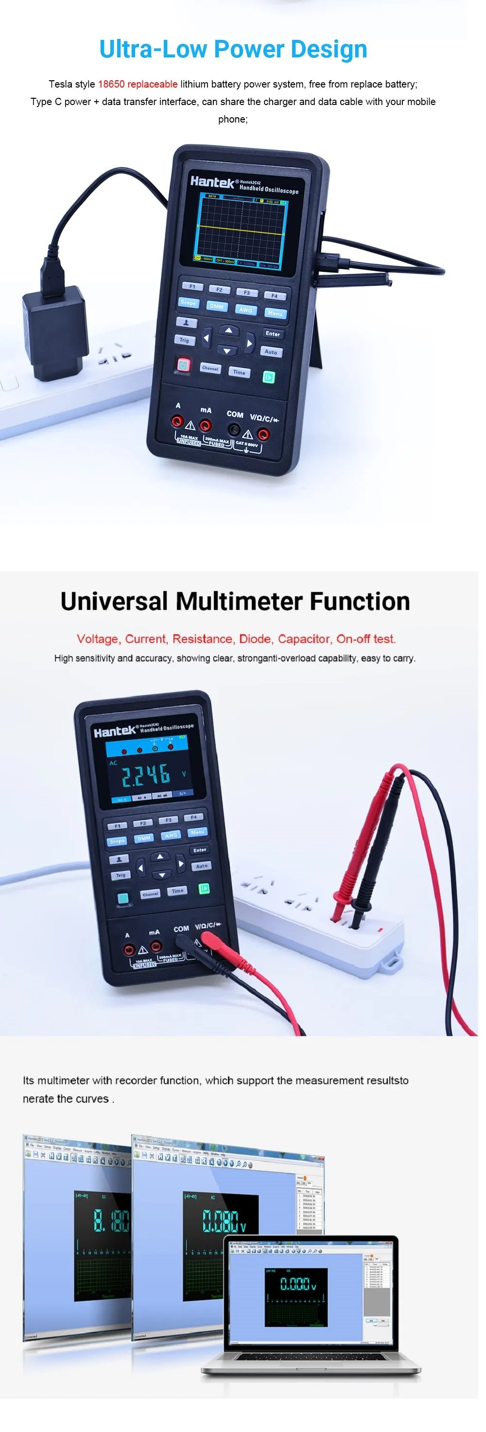 Hantek 2000 series 3-in-1 Digital Oscilloscope Waveform Generator Multimeter