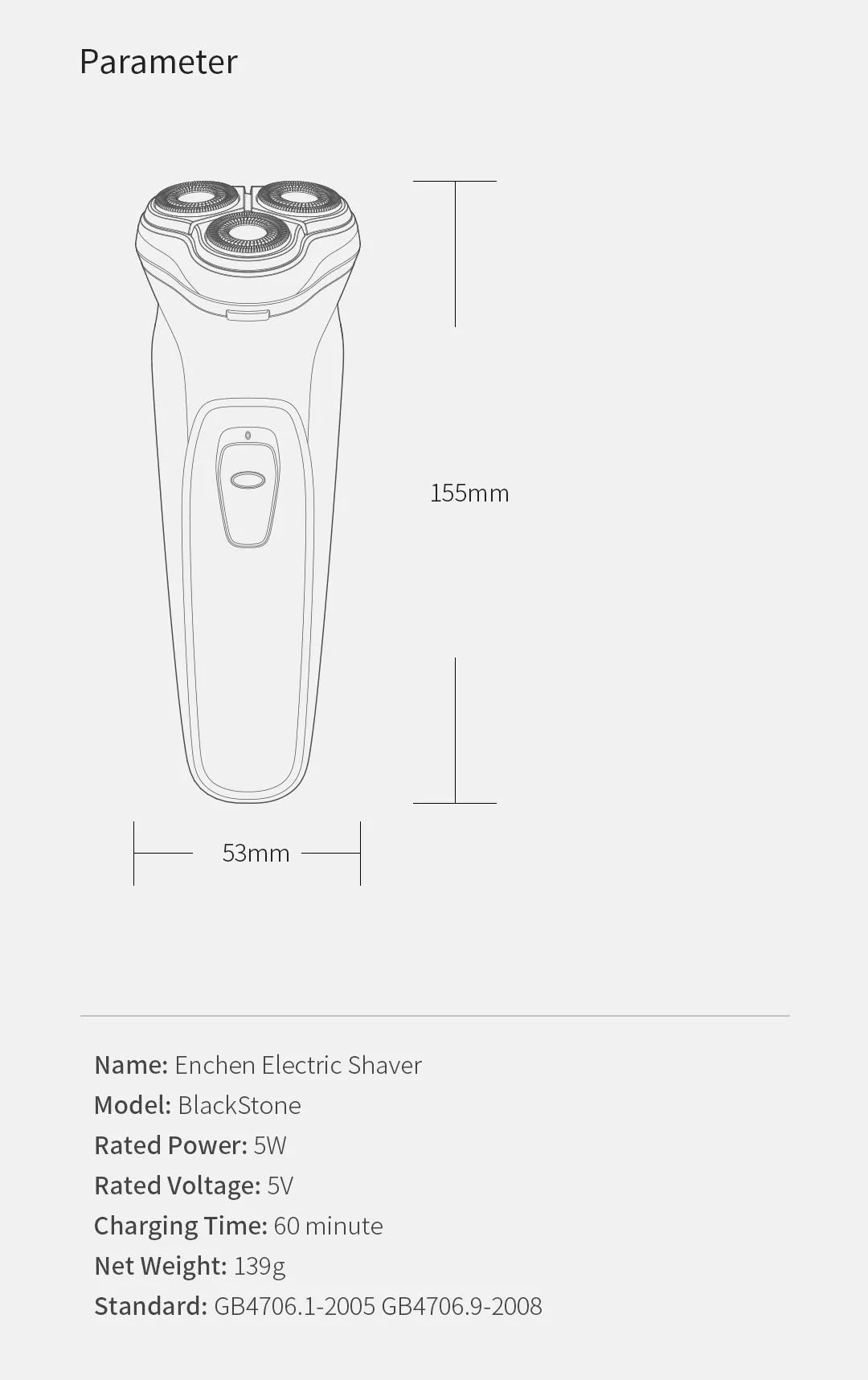 Enchen Black Stone 3D Electric Shaver USB Type-C Rechargeable Anti Pinch Razor for Men Ideal for Travel Work Abroad