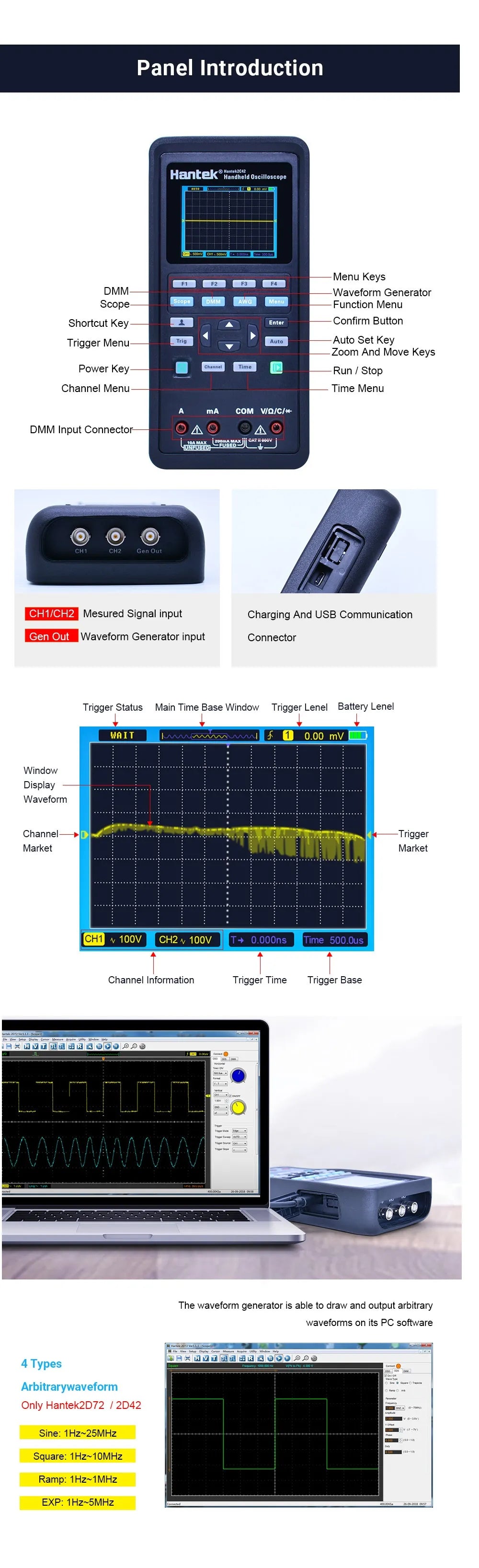 Hantek 2000 series 3-in-1 Digital Oscilloscope Waveform Generator Multimeter