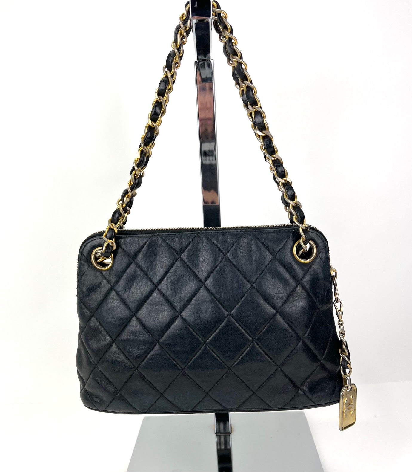 Chanel Black Quilted Patent Leather Small Just Mademoiselle Bowler